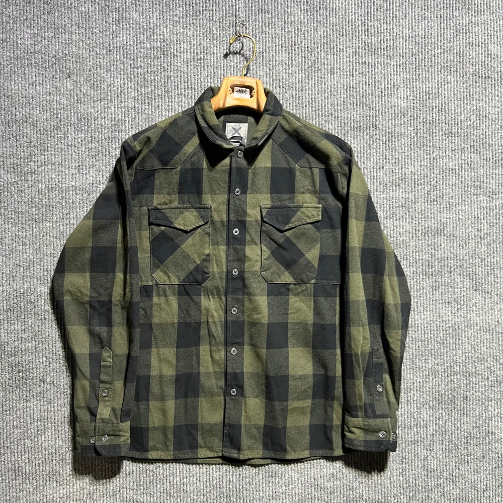 Vertx Flannel Shirt Mens Medium Green Black Buffalo Plaid Tactical Western Yoke